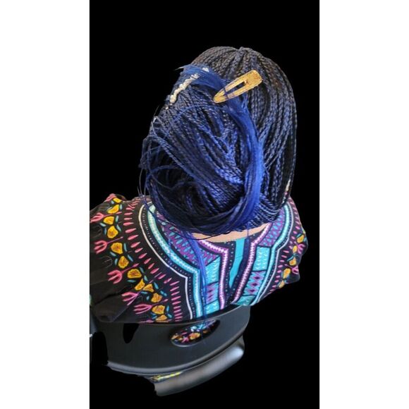 Handmade  Braided Lace Wig, Knotless Box Braids Long  Blue Ombre Wig NWT - Picture 5 of 15